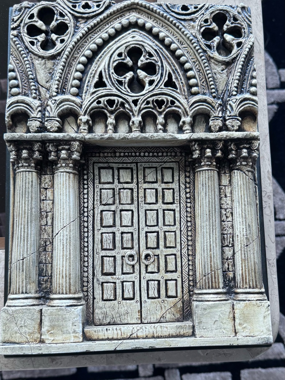 Antique-Style Architectural Relief Wall Art in Weathered White